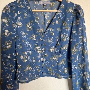 Floral Blue Button-Up Blouse